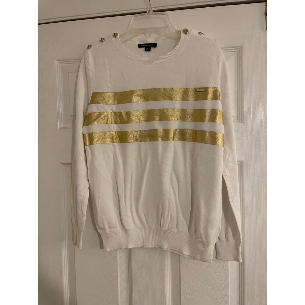 Tommy Hilfiger white and gold sweater medium